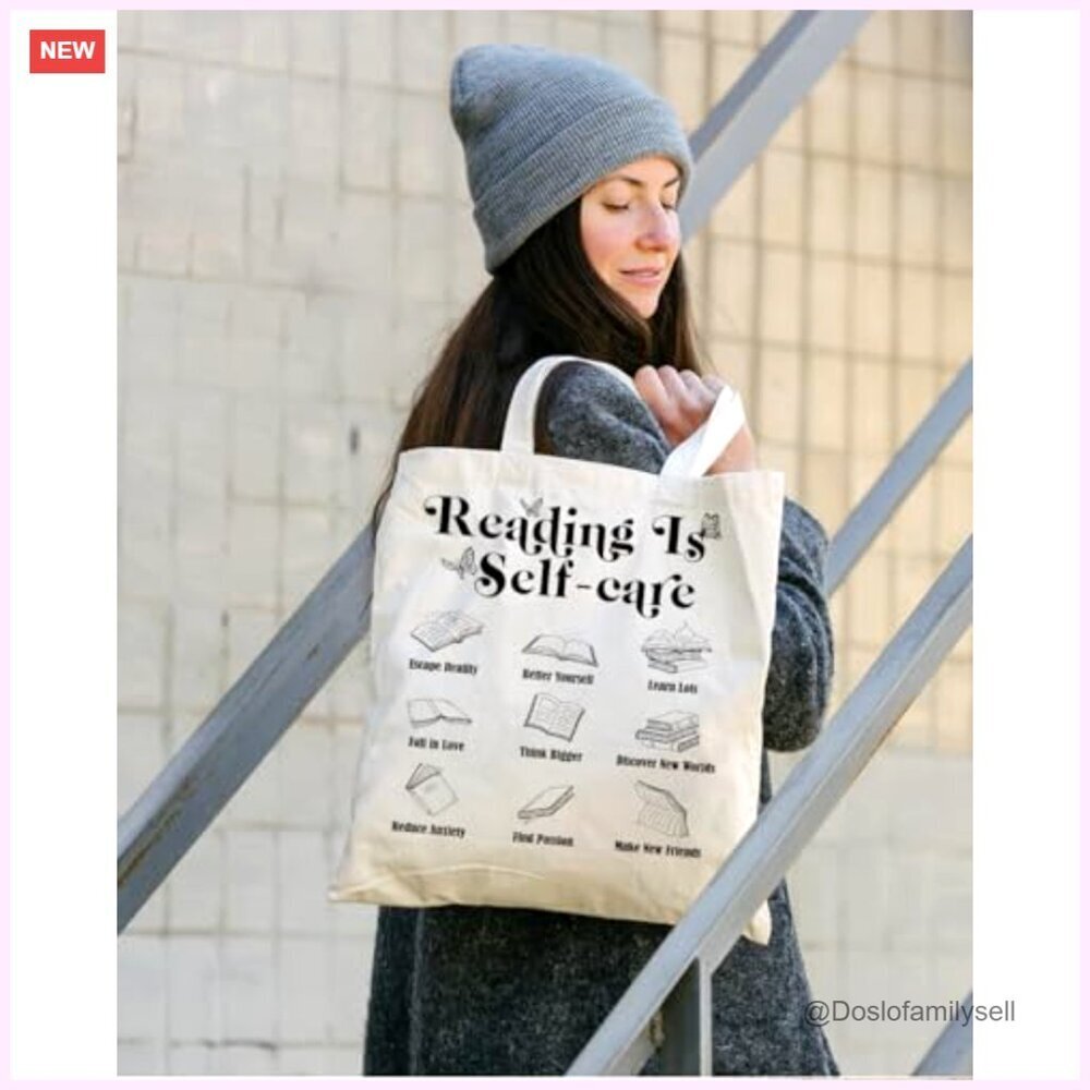 Heavy Duty Cotton Canvas Tote Bag for Shopping Travel Library - Picture 2 of 5